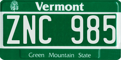 VT license plate ZNC985