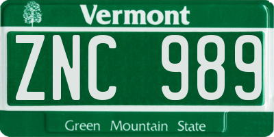 VT license plate ZNC989