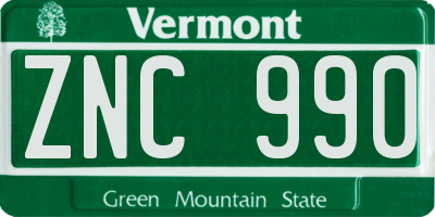 VT license plate ZNC990