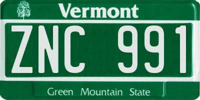 VT license plate ZNC991