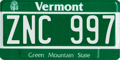 VT license plate ZNC997