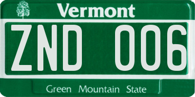 VT license plate ZND006
