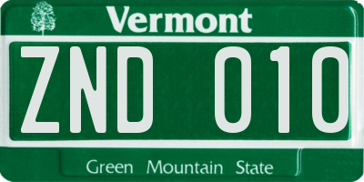 VT license plate ZND010
