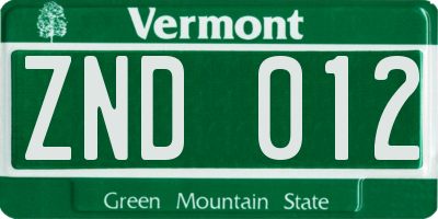 VT license plate ZND012