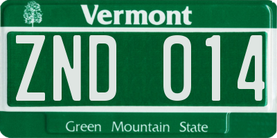 VT license plate ZND014