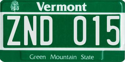 VT license plate ZND015