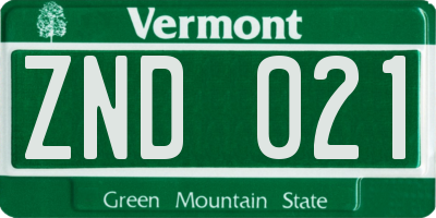 VT license plate ZND021
