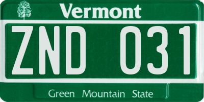 VT license plate ZND031
