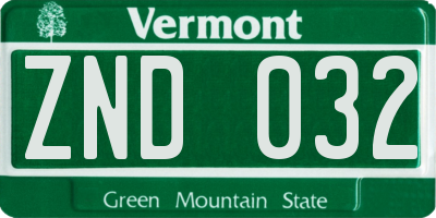 VT license plate ZND032