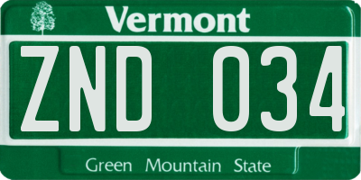 VT license plate ZND034