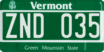 VT license plate ZND035
