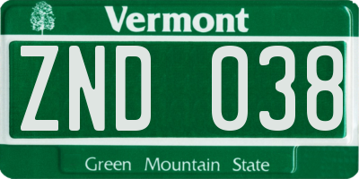 VT license plate ZND038