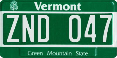 VT license plate ZND047