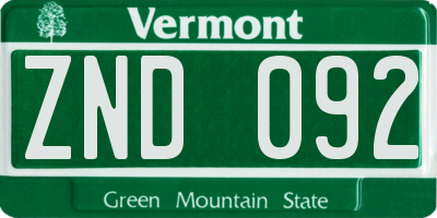 VT license plate ZND092
