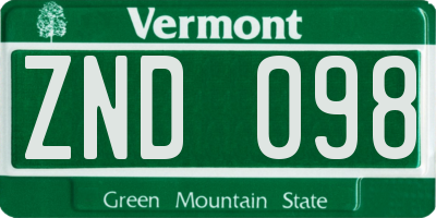 VT license plate ZND098
