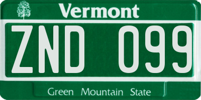 VT license plate ZND099