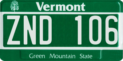 VT license plate ZND106