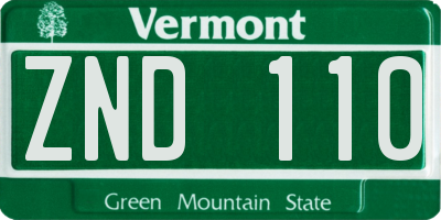 VT license plate ZND110