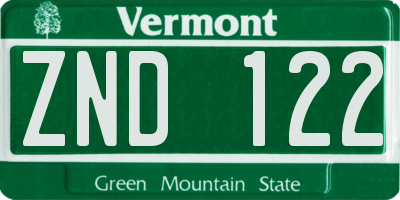 VT license plate ZND122