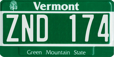 VT license plate ZND174
