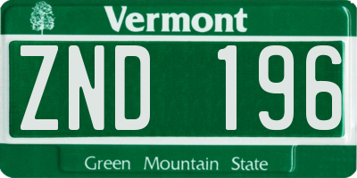VT license plate ZND196