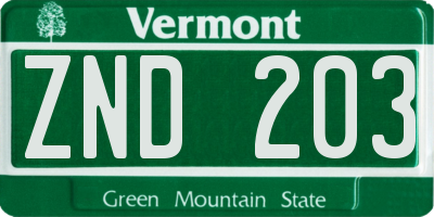 VT license plate ZND203