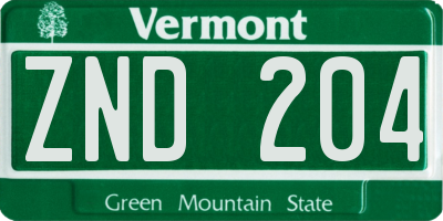 VT license plate ZND204