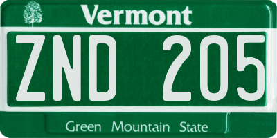 VT license plate ZND205