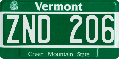 VT license plate ZND206
