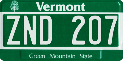 VT license plate ZND207