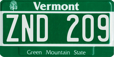 VT license plate ZND209