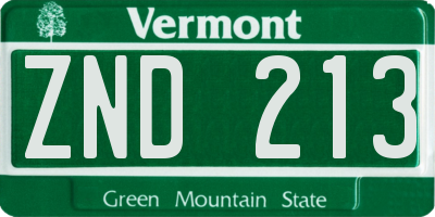 VT license plate ZND213