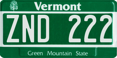 VT license plate ZND222
