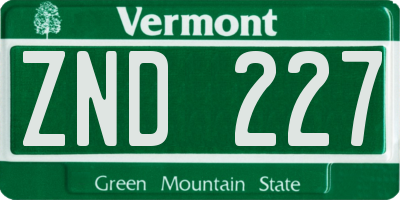 VT license plate ZND227