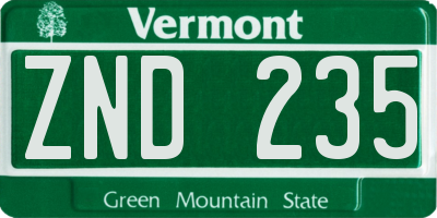 VT license plate ZND235