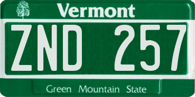 VT license plate ZND257