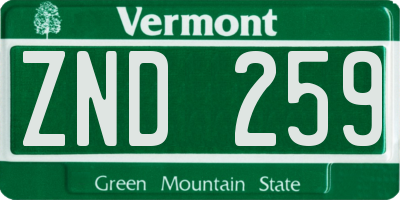 VT license plate ZND259