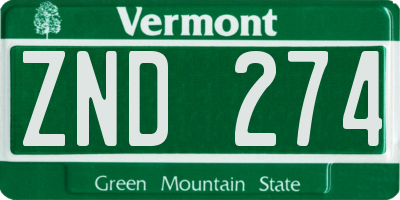VT license plate ZND274