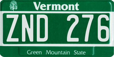 VT license plate ZND276