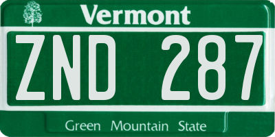 VT license plate ZND287