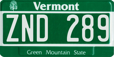 VT license plate ZND289
