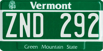 VT license plate ZND292