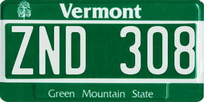 VT license plate ZND308