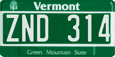VT license plate ZND314
