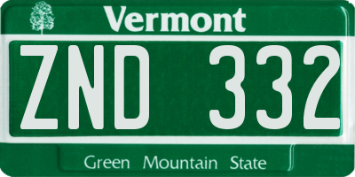 VT license plate ZND332