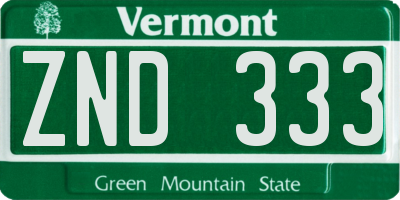VT license plate ZND333