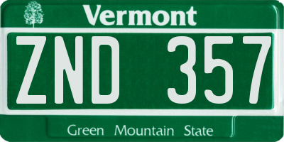 VT license plate ZND357