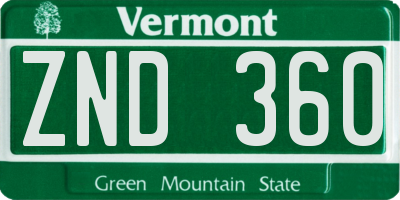 VT license plate ZND360