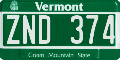 VT license plate ZND374