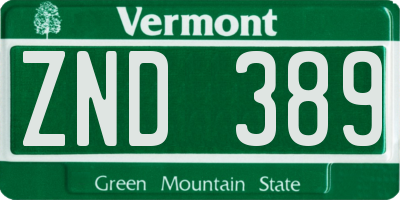 VT license plate ZND389
